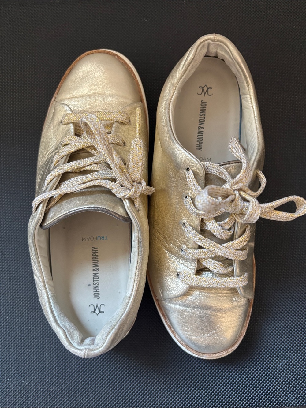 Johnston & Murphy Women's Shimmering Gold Leather Lace-Up Sneakers